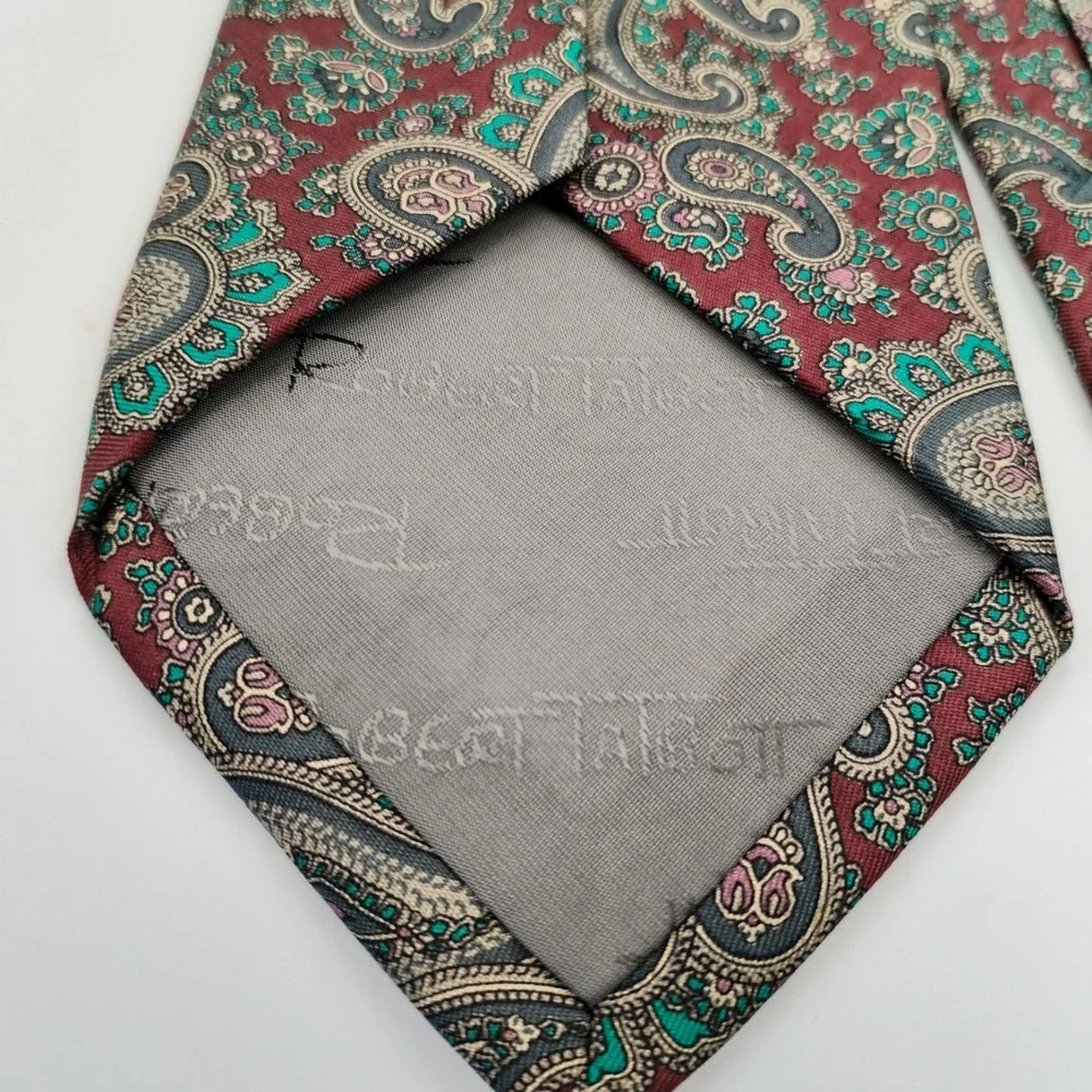 Robert Talbott Carmel Valley Silk Tie Burgundy Red Teal‎ Paisley Hand Sewn 3.5